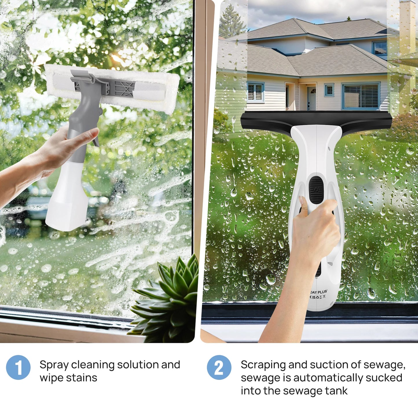 Cordless Window Vac Cleaner & Spray Bottle for Windows, Tiles, Mirrors & Shower Streak-Free Cleaning