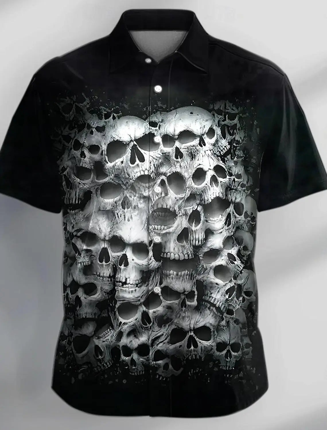 Halloween Men's Dark Skull Prints Casual Long Sleeve Shirt-Vintage Skull Floral Print,Regular Fit,Lapel Collar, Polyester Blend