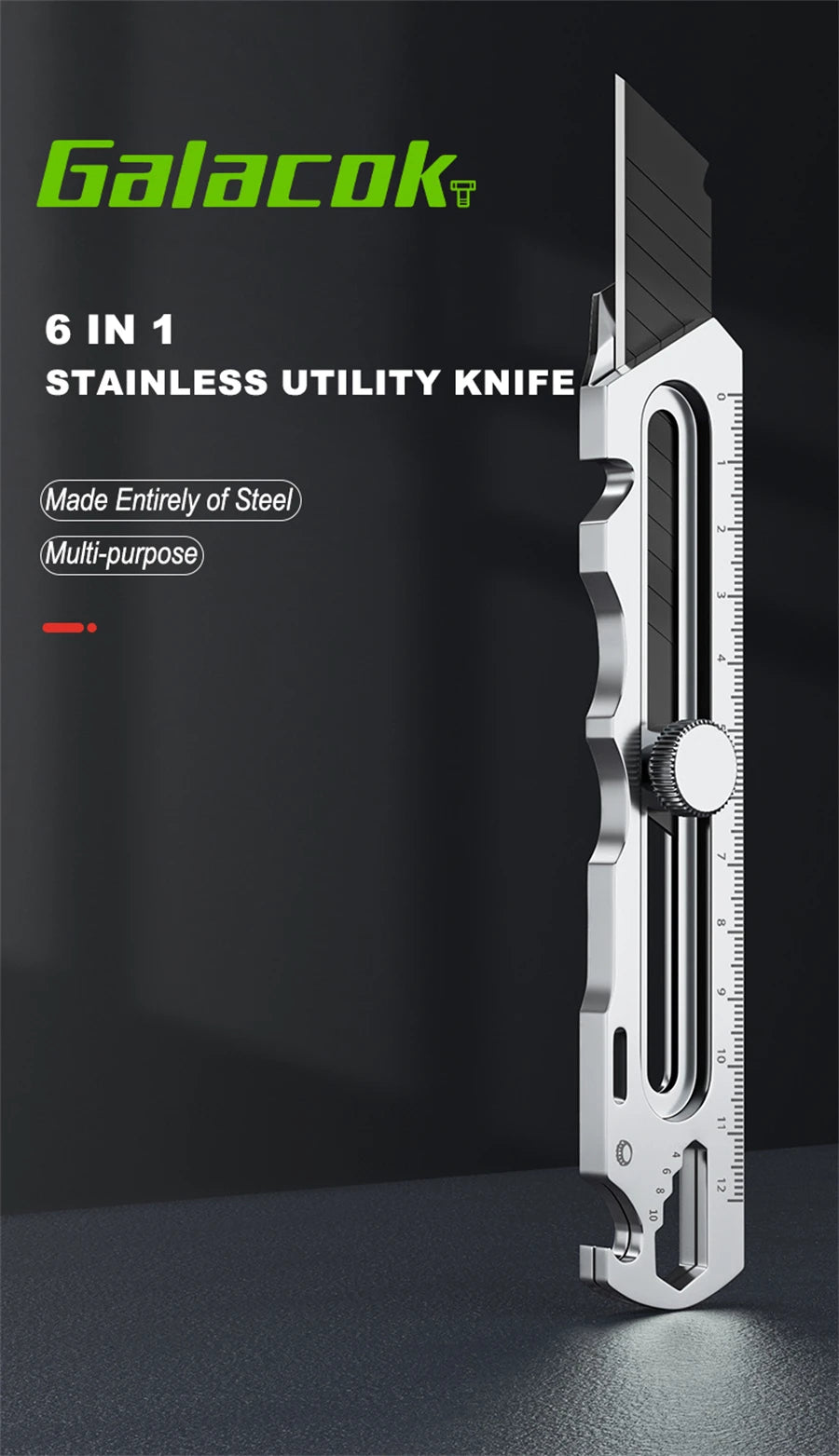 Stainless Steel Utility Knife 6 In 1 Multi-Function Opener Retractable Box Cutter Portable Office Home Courier Unboxing Knifes