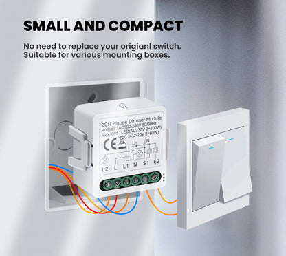 GIRIER Tuya Smart ZigBee 3.0 Dimmer Switch Module WiFi Breaker Relay for Dimmable Bulb Supports 2-way Control Works with Alexa