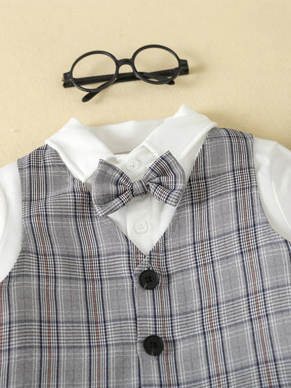 Boys and gentlemen's clothing, plaid four piece shirt+vest+pants+hat
