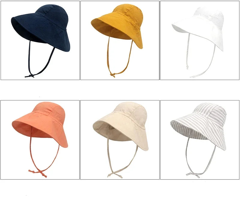 Baby SunHat Summer Boys Girls Bucket Hat Kids Cotton UV Travel Hats Child Big Brim Outdoor Beach Caps Fashion Casual Panama Cap