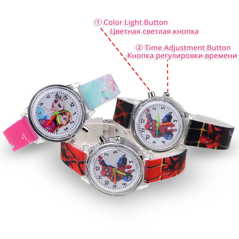 New Princess Elsa Children Watches For Girls Silicone Strap Cartoon Luminous Light Kids Wrist Watch Toys Clock reloj infantil
