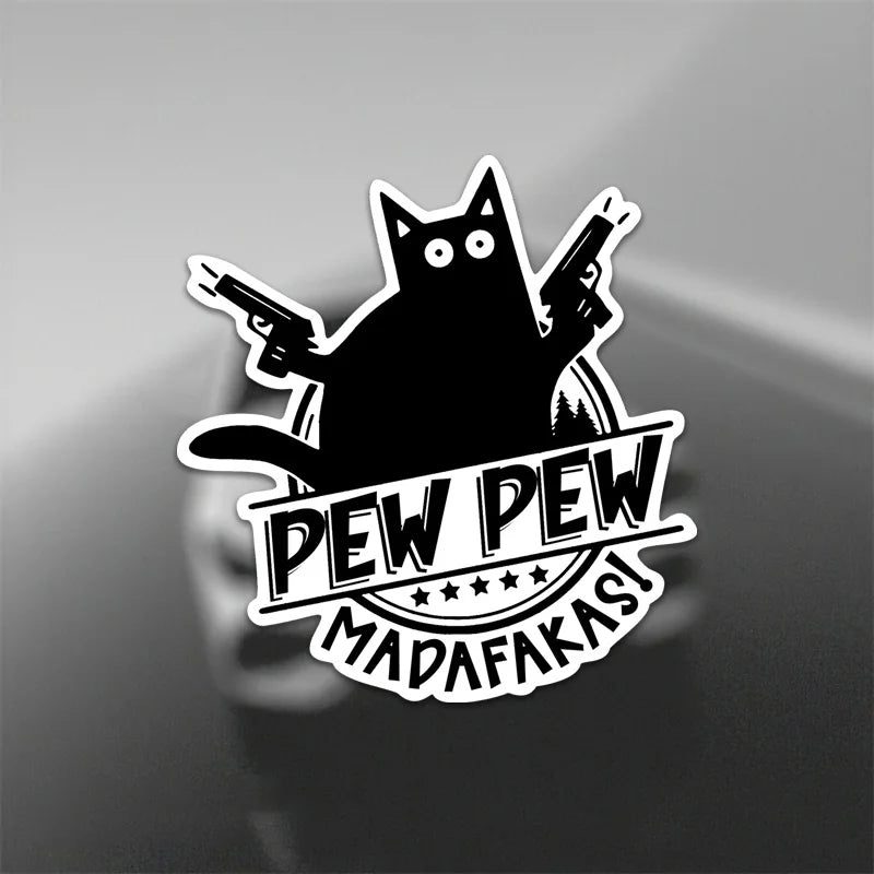 "Pew Pew Madafakas" Cat with Guns Vinyl Sticker Waterproof Decal for Laptop Water Bottle Phone Car Van Tent Wall Decor