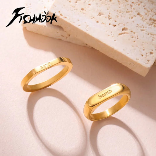 Couple Engrave Name Finger Ring Personalized Custom Gift For Woman Men Wedding Marry Love Silver Color Stainless Steel Jewelry