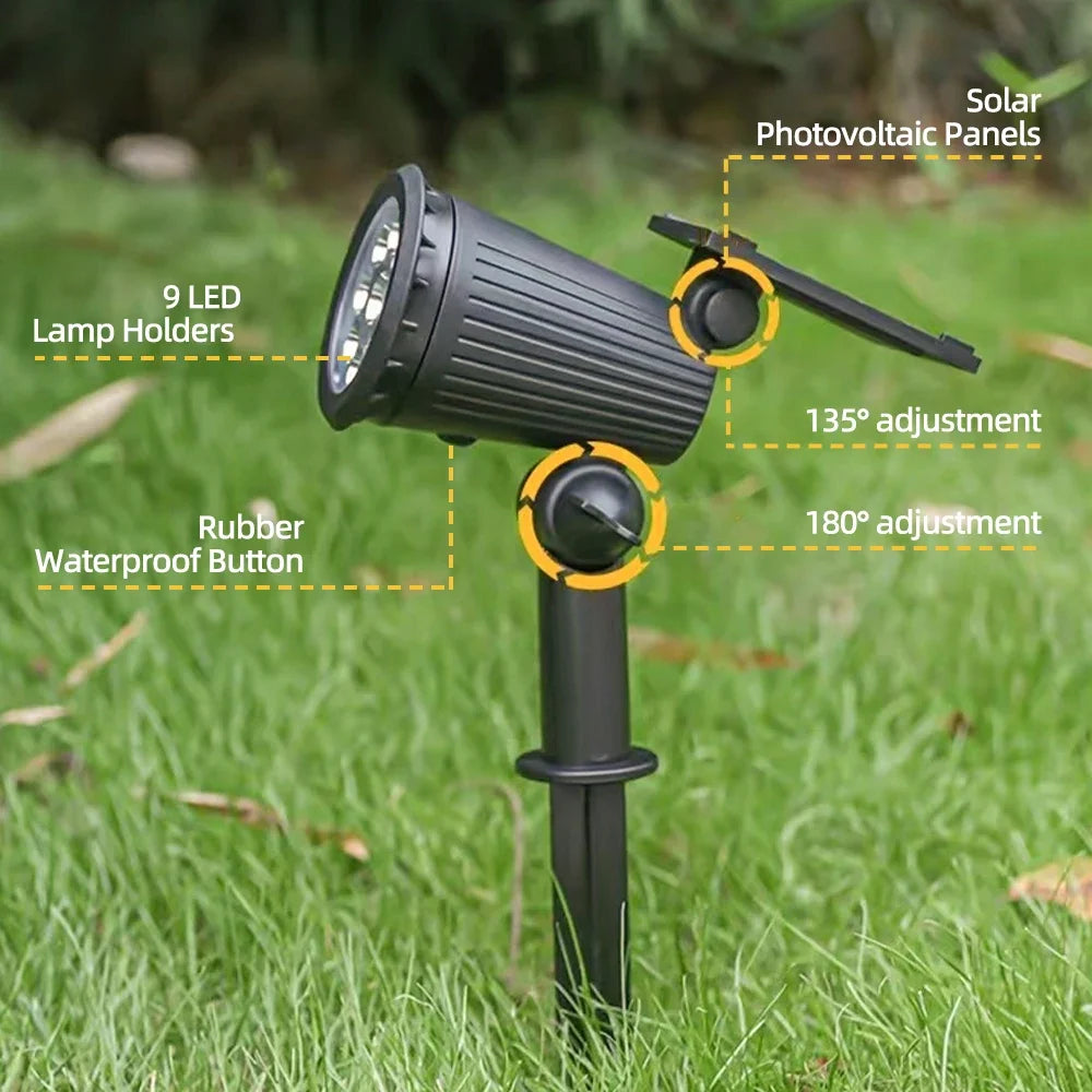9 LED Solar Spot Lights IP65 Waterproof Outdoor RGB Solar Landscape Lights Brightness Adjustable for Garden Yard Palm Trees