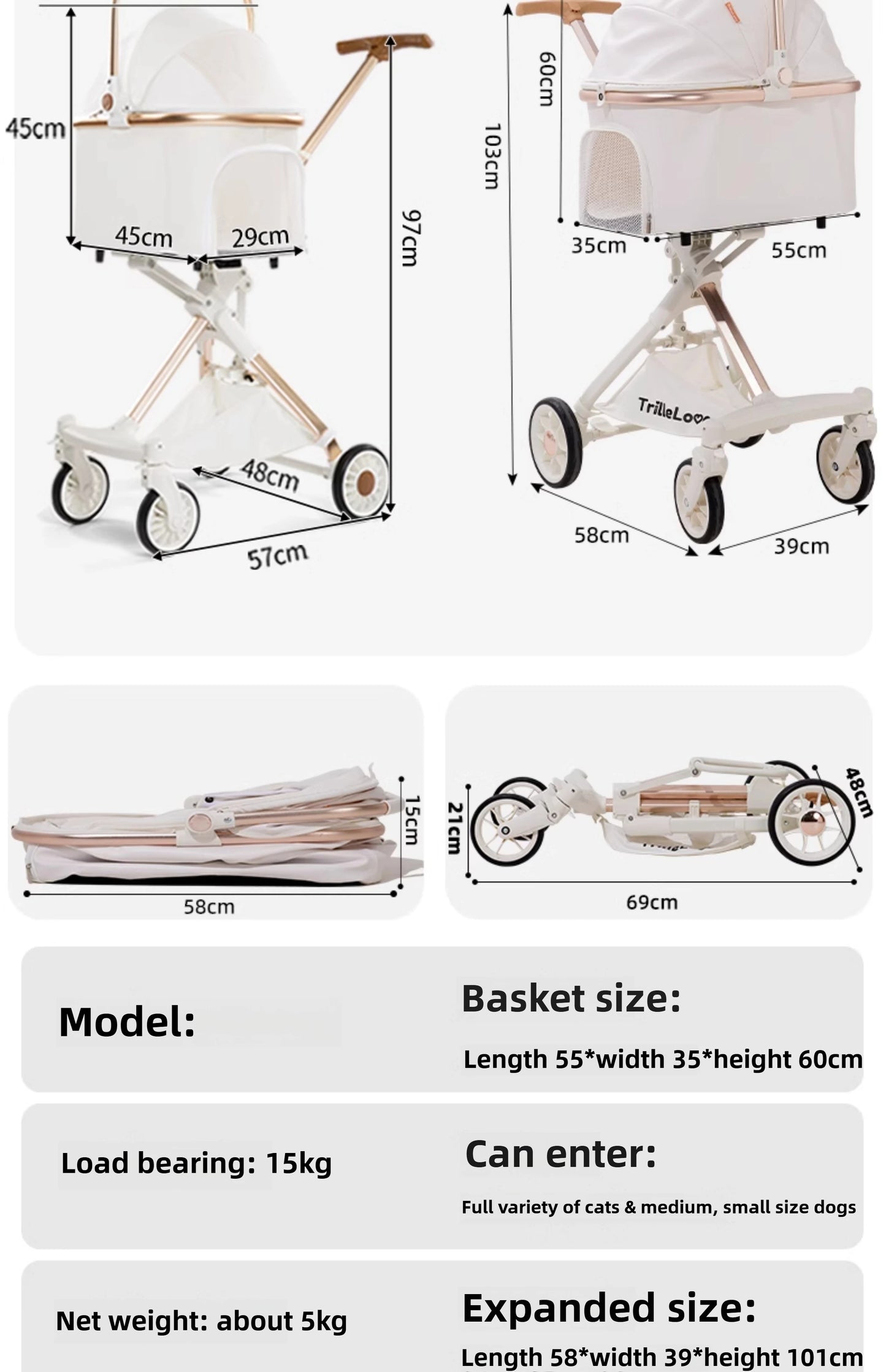 Luxury PU leather pet stroller,Car Pet Basket,lightweight Foldable Dog Travel Stroller,Portable Outdoor Cat and Dog Stroller