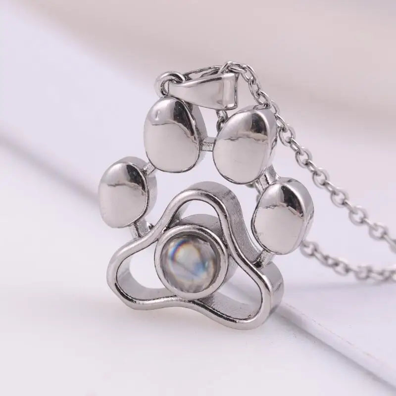Custom Color Photo Projection Necklace Dog Paw Copper Pendant Titanium Steel Chain 2025 Girlfriend Mom Festival Romantic Gifts