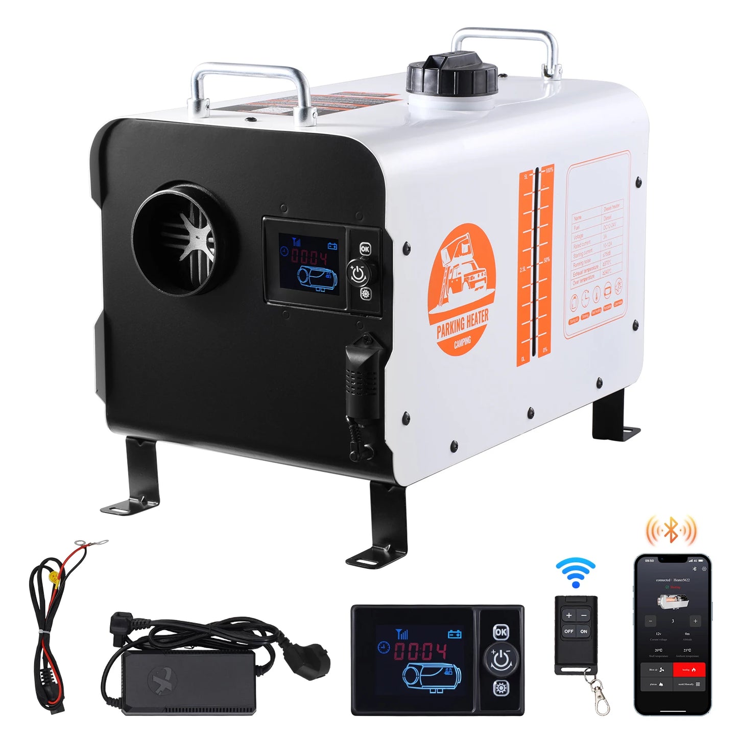 SucceBuy 2/8KW Diesel Heater 12V/24V All in One Diesel Air Heater with Bluetooth CO Alarm Portable Diesel Heater Car Heater for Vehicles and Outdoors