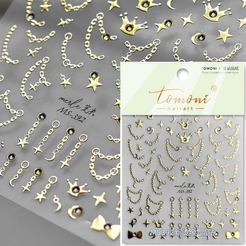 1PC 5D Korean Bronzing Nail Stickers Japanese Gold Silver Star Moon Luxury DIY Nail Art Decoration Decals Manicure Accessories