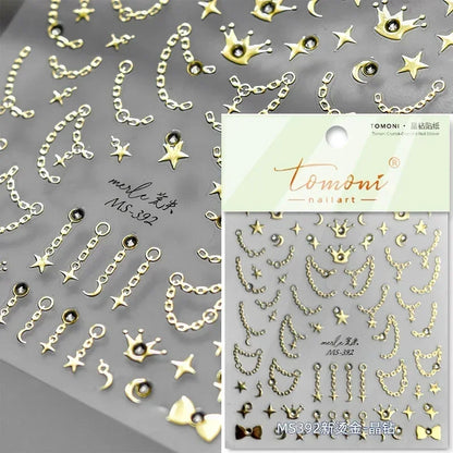 1PC 5D Korean Bronzing Nail Stickers Japanese Gold Silver Star Moon Luxury DIY Nail Art Decoration Decals Manicure Accessories