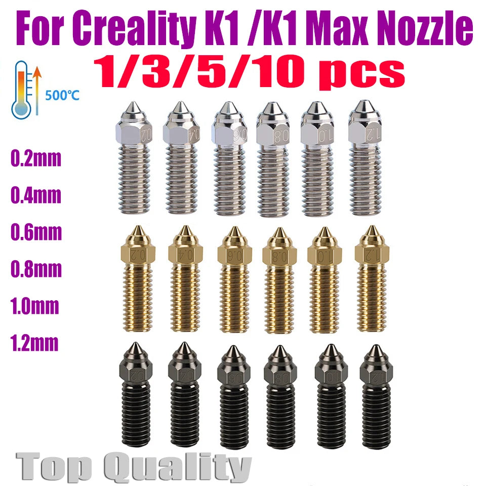 For Creality Ender 3 V3 KE K1/k1 Max Nozzle 0.4 0.6 0.8mm Nozzles Hard Steel Copper Plated Brass Genius Pro Vyper K1 Pro Hotend