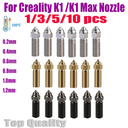 For Creality Ender 3 V3 KE K1/k1 Max Nozzle 0.4 0.6 0.8mm Nozzles Hard Steel Copper Plated Brass Genius Pro Vyper K1 Pro Hotend