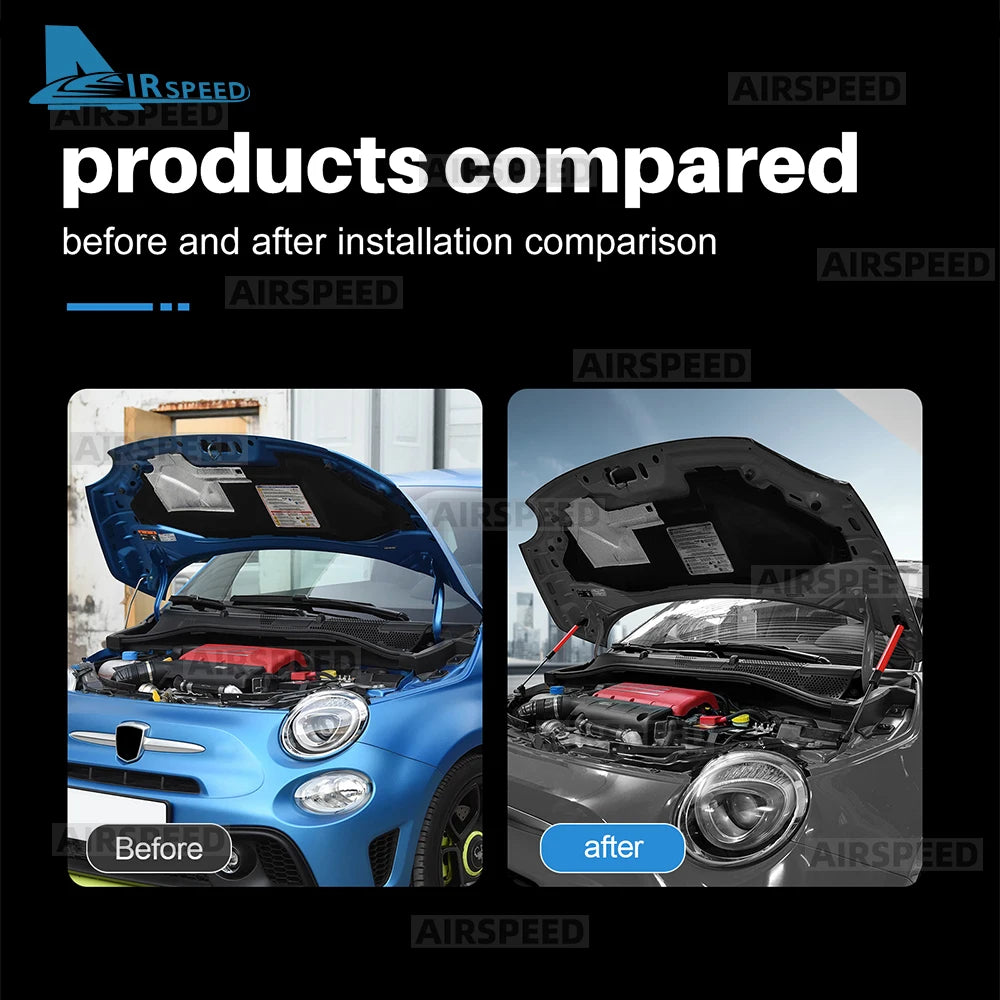 For Abarth 595 695 2012-2024/Fiat 500/500C 08-24/500E 12-19 Front/Rear Trunk Bonnet Gas Struts Hood Lift Supports Shock Rod Arms
