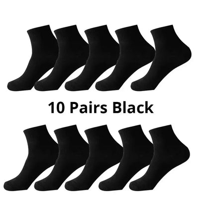 10 Pairs Men‘s Solid Color Mid-Calf Socks Breathable Comfort Sports Casual Work Socks White Black All Seasons EU 37-44 US 6-12