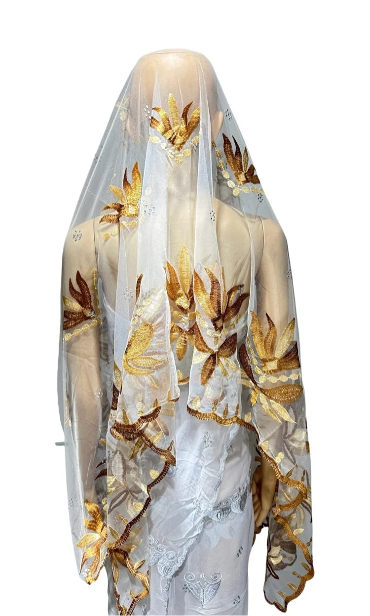 On Sale 2025 New African Net Hijab Scarf for Muslim Women African Dubai Islam Headscarf Embroidery Shawls Voile