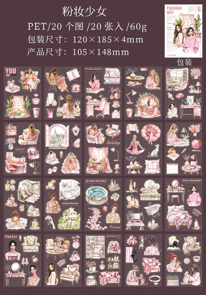 JIANQI 20 Sheets PET Die cut Stickers book Girl's Handbook Decorative handmade Scrapbooking Material Diary Album Craft Supplies