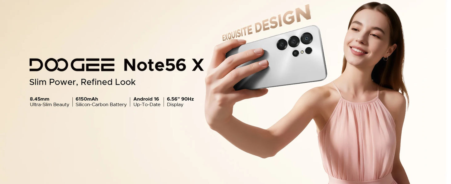 Global Version DOOGEE Note56 X Smartphone Android 16 24GB RAM(3GB+21GB) 64GB ROM 6.56'' Screen 6150mAh Battery Mobile Phone