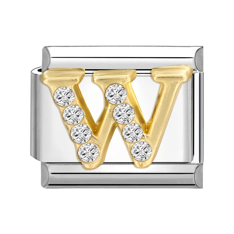 New Girls Italian Bracelet 26 English Letters Charm Stainless Steel Bangle Gold Color Inlaid Zirconia DIY Making Jewelry Gifts