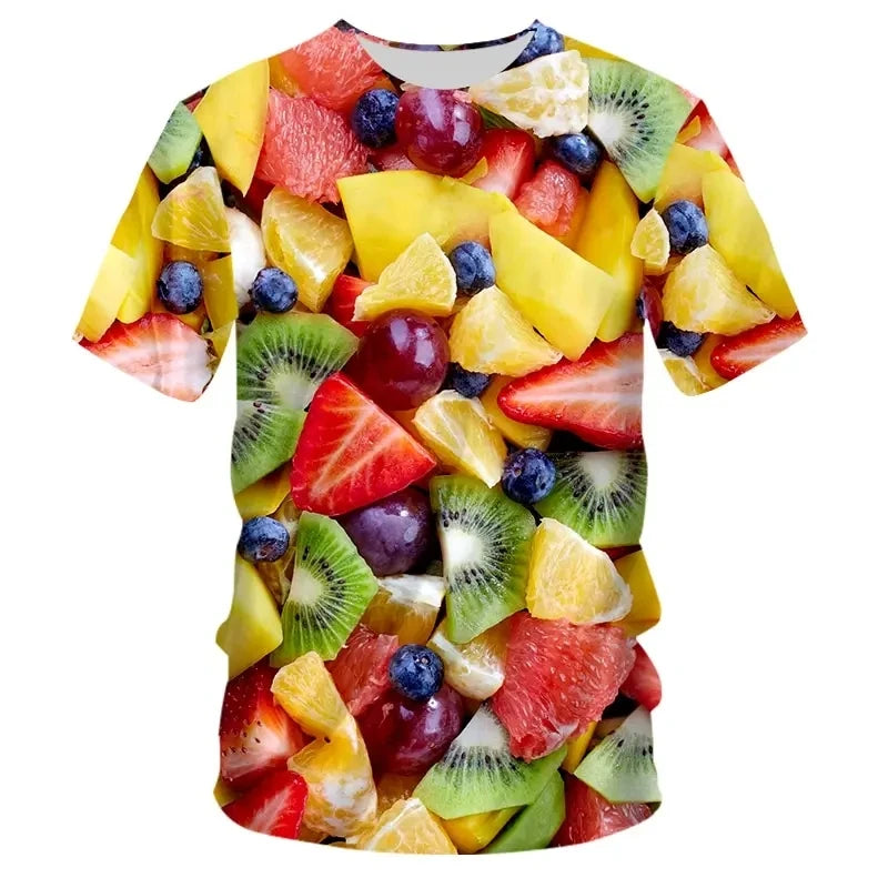 Fashionable New Fun Fresh Fruit Pattern Printed Men's T-shirt Summer Popular Harajuku Personalized Round Neck Comfortable Short