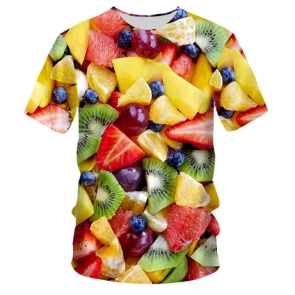Fashionable New Fun Fresh Fruit Pattern Printed Men's T-shirt Summer Popular Harajuku Personalized Round Neck Comfortable Short