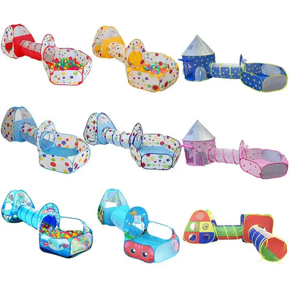 3 in 1 Integrated Play Set Consists of a Playhouse Tent Crawling Tunnel and Ball Pit It Adopts Foldable Lightweight Fabric