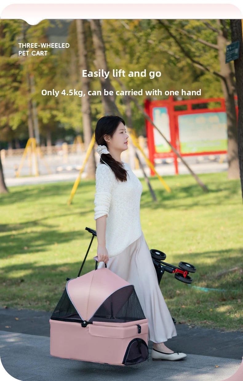 Pet Transport Stroller Dog Cat Portable Foldable Lightweight Detachable 4-Wheel Oxford Mesh Small Medium Push Cart