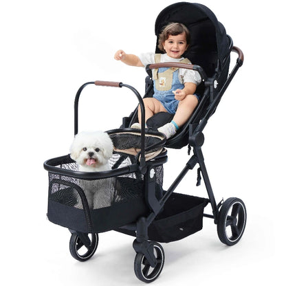 EU stock of pet strollers Double-seat stroller can carry both baby and pet Dual-mode seat, stroller with pet carrier