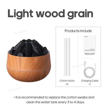 Simulated Campfire Air Humidifier Woodstove Fireplace Water Mist Diffuser Classic Woodgrain USB Ultra Sonic Mist Sprayer