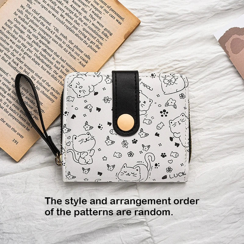 Japanese Cute Cat Girls Wallet Short Student ID Bank Card Holder Money Bag Zipper Wallets For Women Key Storage Purse Coin Purse