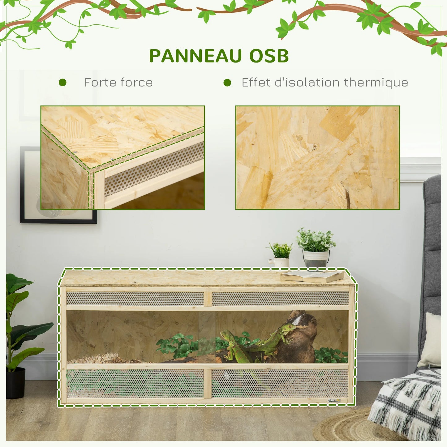 Drink OSB Terrarium for reptiles with glasses sliding door-120x50x50 cm natural