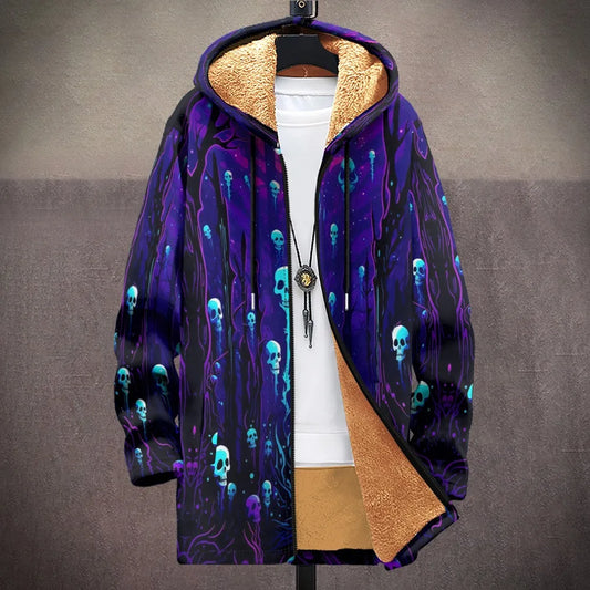 Men Cardigans Coats Skull Head Printed Plush Thick Winter Abstract Art Graphics Jackets Casual Streetwear Unisex Clothing