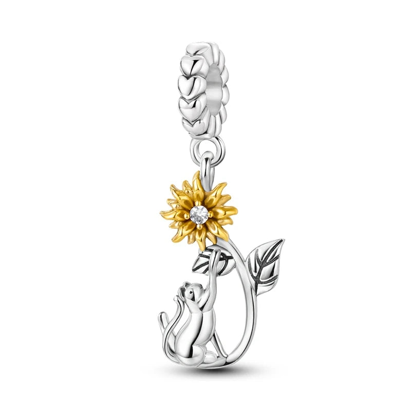 Original 925 Sterling Silver Charm Beads Clover Sunflower Tulip Carnation Pendant For Women Jewelry Fashion Gift