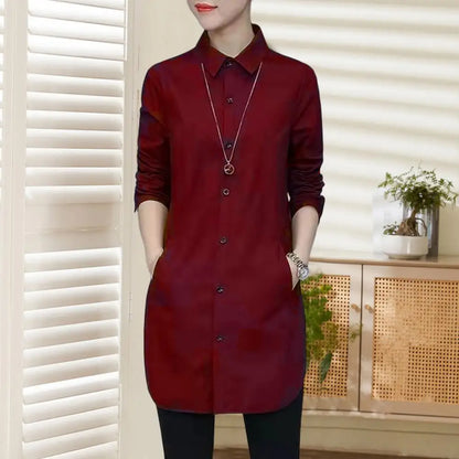 Women Shirt Solid Color Long Sleeve Single Breasted Turndown Collar Loose Streetwear Spring Summer OL Basic Shirt Blouse