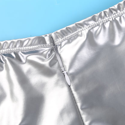 Women's Garter Straps Pencil Skirts Patent Leather Wet Look Garter Belt Short Mini Skirts with Buckle Clips Sexy Clubwear Party