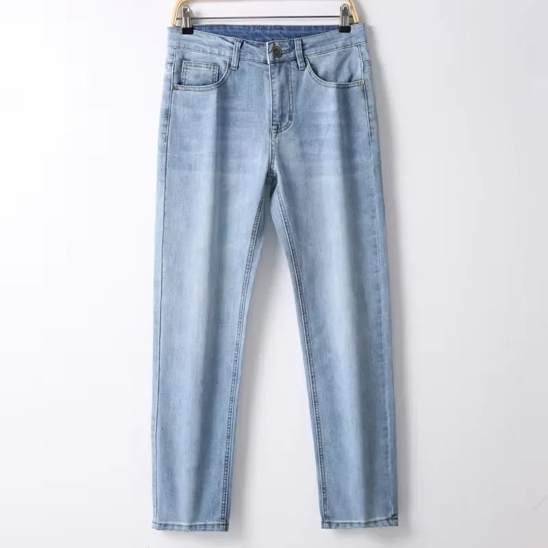 2026 Spring Summer Thin Jeans Classic Style Fashion Stretch Regular Fit Denim Trousers Male Brand Men's Washed Light Blue