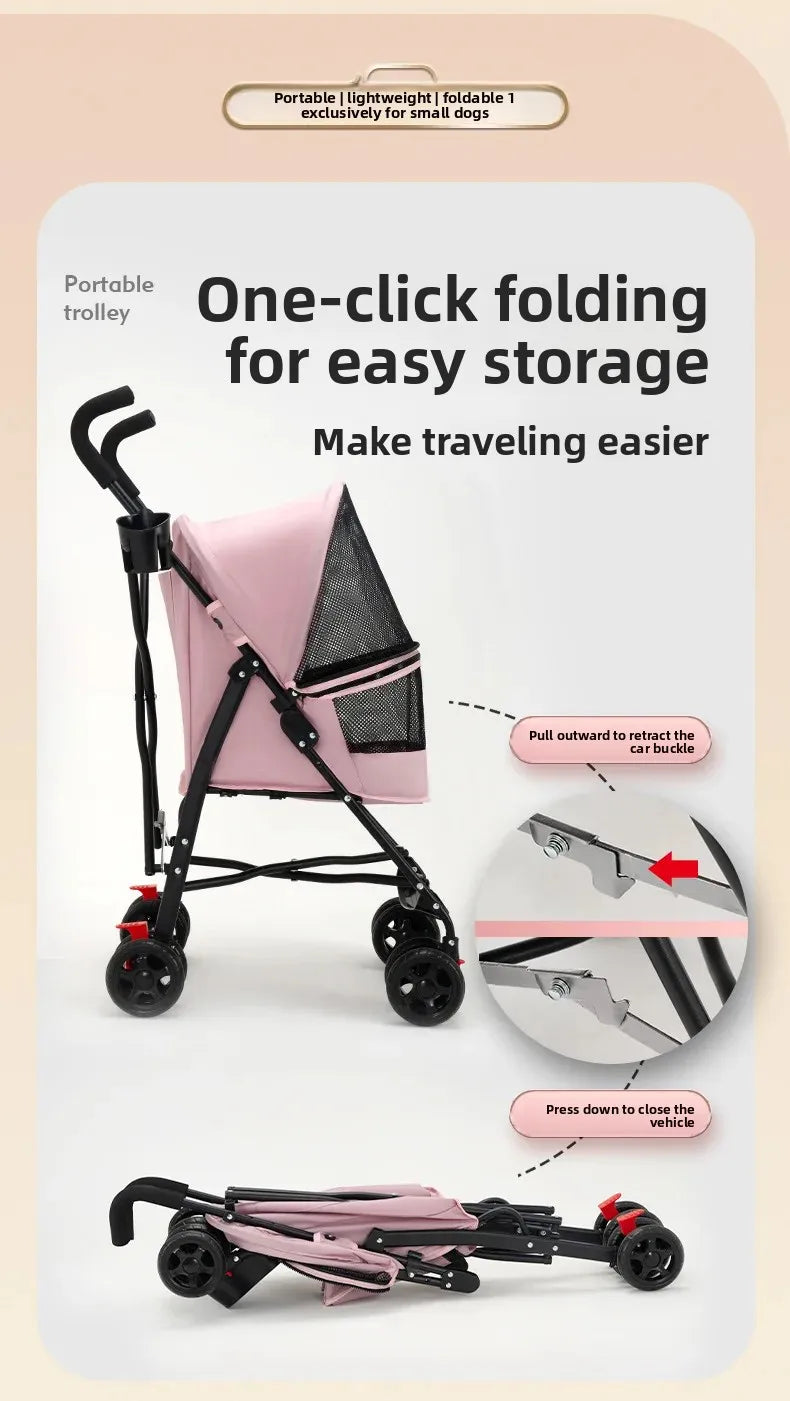 Foldable Pet Stroller for Small Dogs Cats Lightweight Travel Pushchair Breathable Carrier  Teddy Puppies Outdoor Walks Shopping