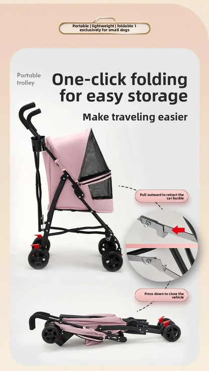 Foldable Pet Stroller for Small Dogs Cats Lightweight Travel Pushchair Breathable Carrier  Teddy Puppies Outdoor Walks Shopping