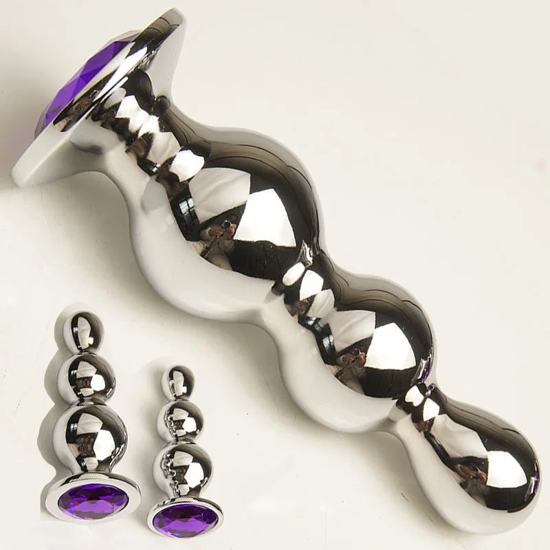 Metal 3 Graduated Anal Beads Sex Toys Butt Plugs,Expand Sphincter,Hit Prostate,Analplug Buttplug With Crystal Base
