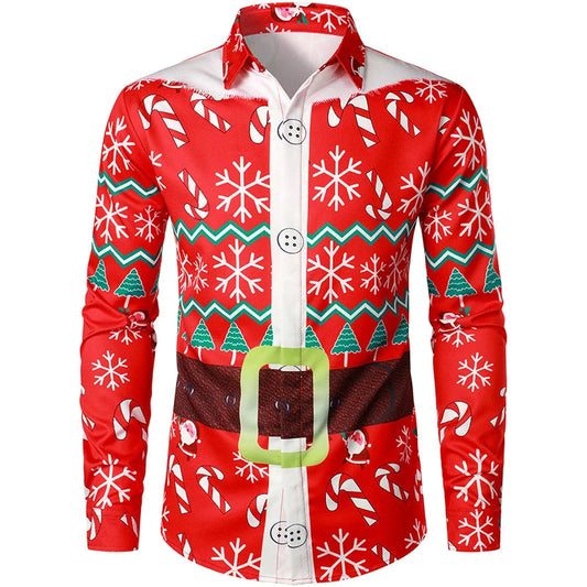 2026 Merry Christmas Lapel Blouse Funny Santa Claus Cosplay Graphic Long Sleeve Shirts For Men Clothes Bachelor Party Fake Suit