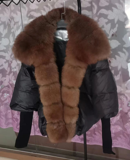 2024 Winter Women Warm Coat Oversized Real Fox Fur Collar Thick Luxury Outerwear New Fashion 90% Goose Down Jacket