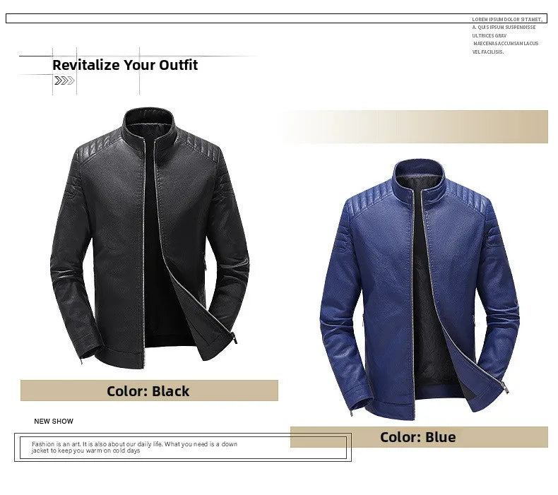 Spring Autumn Men's Biker Style Thin Top Layer Leather Jacket Motorcycle Outerwear Lightweight Korean Version Zipper Closure
