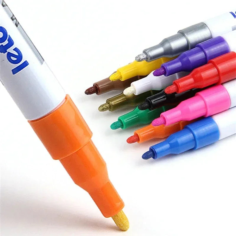 12PCS Waterproof Car Wheel Tire Oily Mark Pen Auto Rubber Tyre Colorful Permanent Painting Pen Graffiti Touch Up Paint Mark Pen