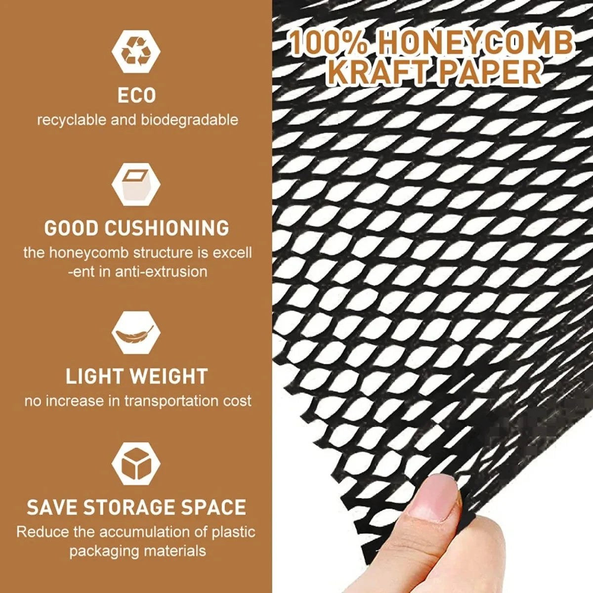 30m Black Honeycomb Paper Roll Natural Kraft Paper Wrapping Paper for Art Crafts Gift Packaging Etc