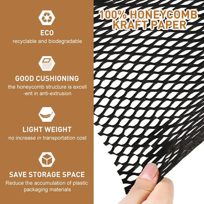 30m Black Honeycomb Paper Roll Natural Kraft Paper Wrapping Paper for Art Crafts Gift Packaging Etc