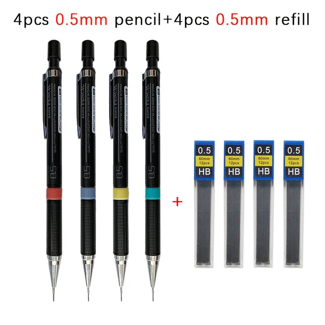 Mechanical Pencil with Refill Rods Set 0.3mm 0.5mm 0.7mm 0.9mm Automatic Pencil Replaceable Leads Office School Stationery Gift