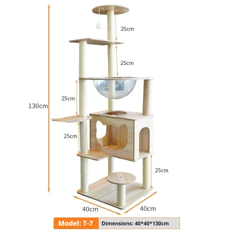 Large Cat Climbing Frame with Thickened Hemp Rope Multi-layered Wooden Cat Tree Tower and Integrated Scratching Post for Pets