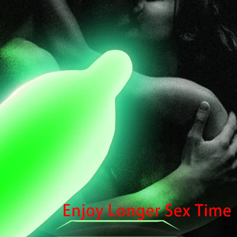 Glowing In The Dark Delayed Ejaculation Condoms For Men Funny Sex Noctilucent Ultra Thick Condom Penis Sleeves Sex Toys Tools