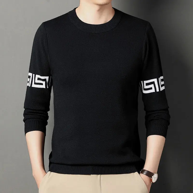Autumn Winter New Men V-neck Pullover Sweaters Plaid Casual Korean Clothing Tees Fashion Slim Long Sleeve Bottoming Knitted Tops
