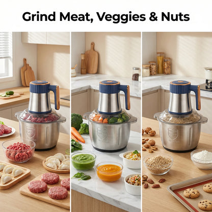 Podofo 5L Electric Meat Grinder Food Chopper Vegetable Chopper 5 Speed 6 Blades Meat Mincer Mixer Electric Dicer Stainless Steel